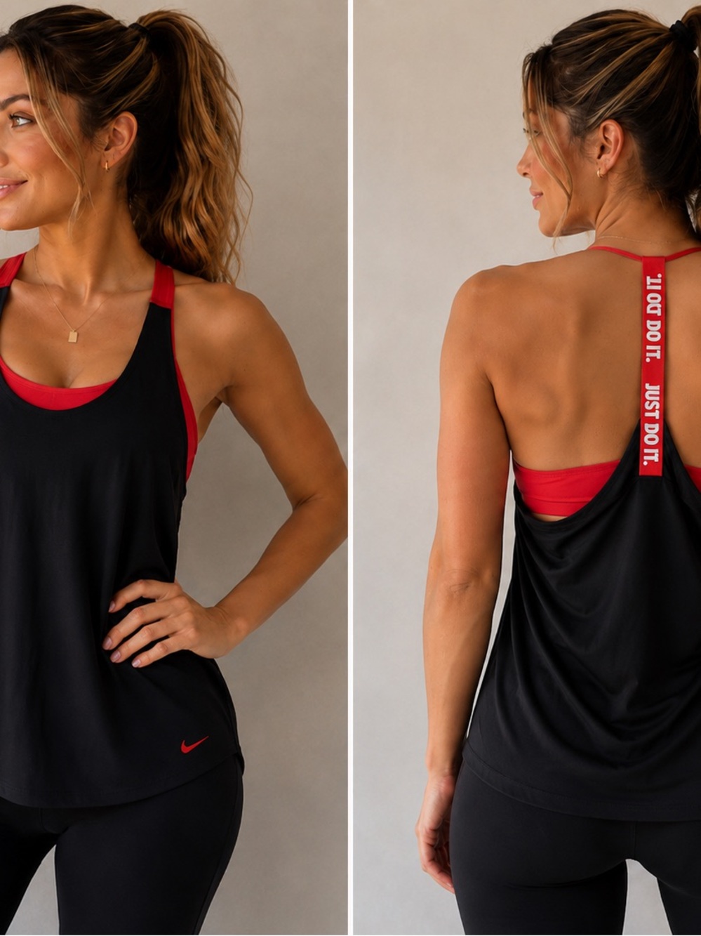 Nike Black & Red Racerback Workout Tank with Branded Strap-Small